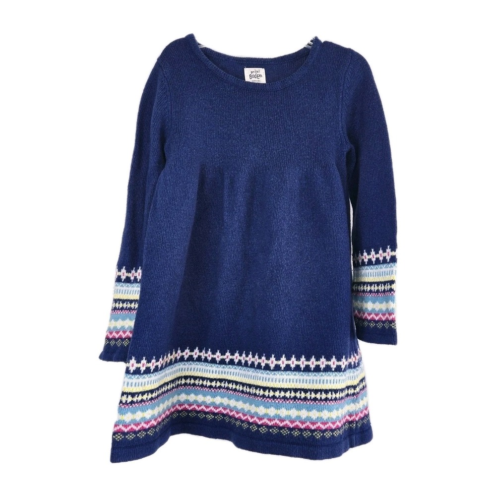 Mini Boden Girls Jumper Sweater Dress Blue Size 5-6 Fair‎ Isle Border